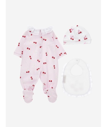 Monnalisa Baby Girls Cherry Babygrow Gift Set in Pink paiement sécurisé