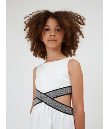 Monnalisa Girls Cut Out Punto Dress in White pas cher chine