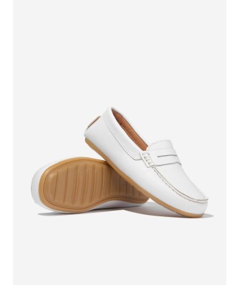 Andanines Boys Leather Loafers in White commande en ligne