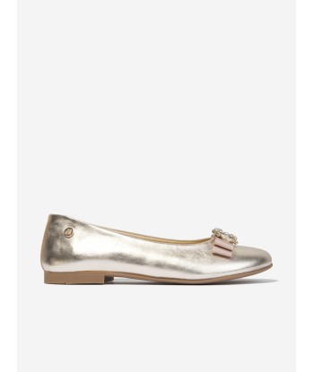 Andanines Girls Embellished Bow Ballerina Pumps in Gold shop