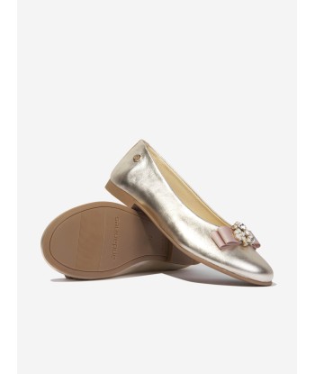 Andanines Girls Embellished Bow Ballerina Pumps in Gold shop