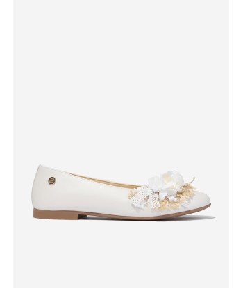 Andanines Girls Leather Flower Ballerina Pumps in Ivory acheter en ligne