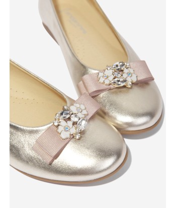 Andanines Girls Embellished Bow Ballerina Pumps in Gold shop