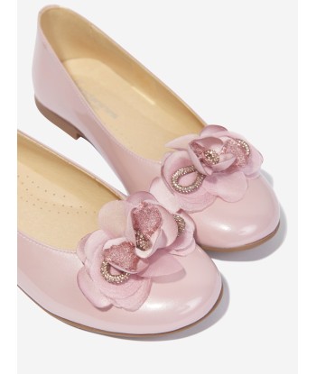 Andanines Girls Leather Flower Ballerina Pumps in Pink pas cher chine