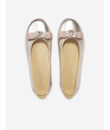 Andanines Girls Embellished Bow Ballerina Pumps in Gold shop