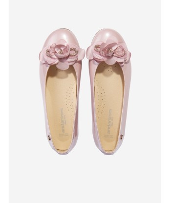 Andanines Girls Leather Flower Ballerina Pumps in Pink pas cher chine