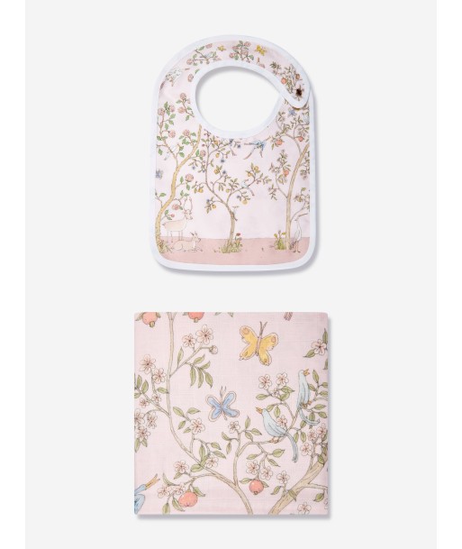 Atelier Choux Baby Girls In Bloom Swaddle And Satin Bib Gift Set in Pink la livraison gratuite