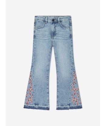 Guess Girls Floral Flared Denim Jeans in Blue en ligne des produits 