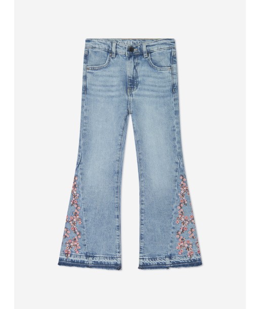 Guess Girls Floral Flared Denim Jeans in Blue en ligne des produits 