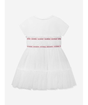 Guess Girls Jersey And Tulle Dress in White pas cher 