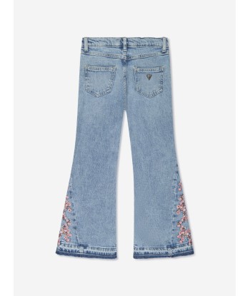 Guess Girls Floral Flared Denim Jeans in Blue en ligne des produits 