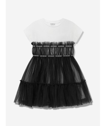 Guess Girls Jersey And Tulle Dress in Black la livraison gratuite