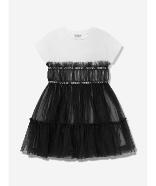 Guess Girls Jersey And Tulle Dress in Black la livraison gratuite