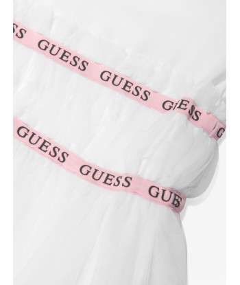 Guess Girls Jersey And Tulle Dress in White pas cher 