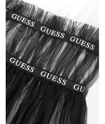 Guess Girls Jersey And Tulle Dress in Black la livraison gratuite