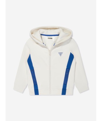 Guess Boys Logo Zip Up Top in White Faites des économies