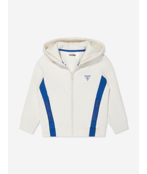 Guess Boys Logo Zip Up Top in White Faites des économies