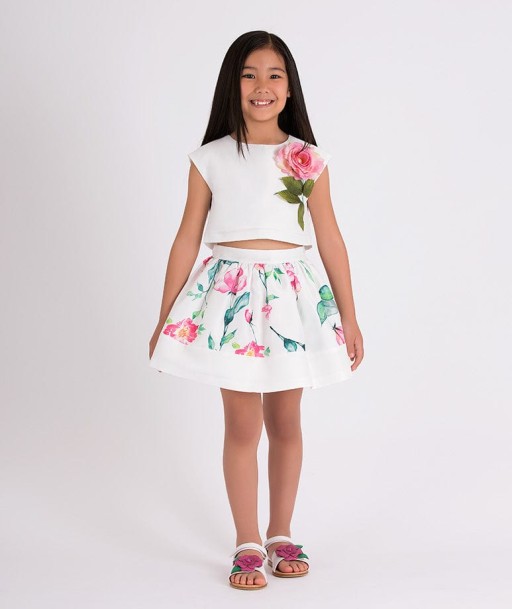 Mama Luma Girls Flower Print Skirt in Ivory ouvre sa boutique