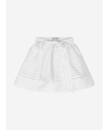 Mama Luma Girls Organza Striped Bow Skirt in White Comparez et commandez 