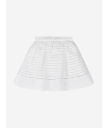 Mama Luma Girls Organza Striped Bow Skirt in White Comparez et commandez 