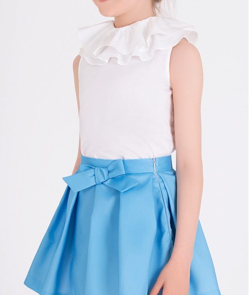 Mama Luma Girls Organza Ruffle Neck Blouse in White les muscles