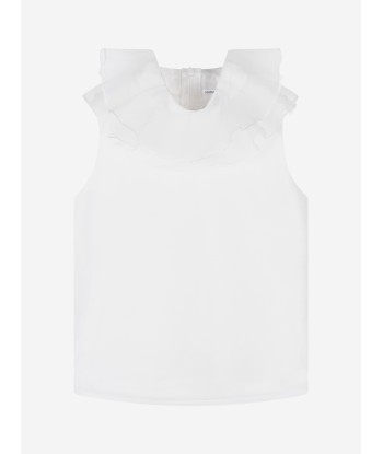 Mama Luma Girls Organza Ruffle Neck Blouse in White les muscles