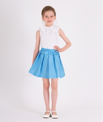 Mama Luma Girls Organza Ruffle Neck Blouse in White les muscles