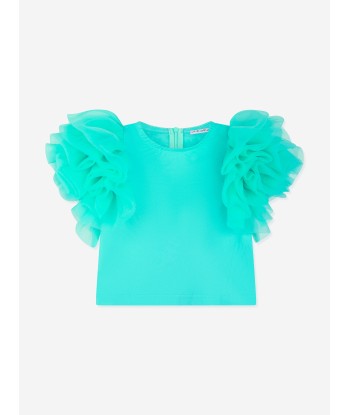 Mama Luma Girls Organza Flared Shoulder Blouse in Green à prix réduit toute l'année