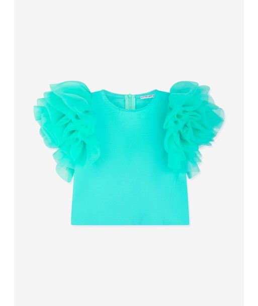 Mama Luma Girls Organza Flared Shoulder Blouse in Green à prix réduit toute l'année