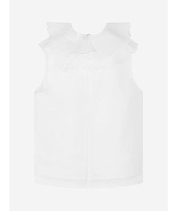 Mama Luma Girls Organza Ruffle Neck Blouse in White les muscles