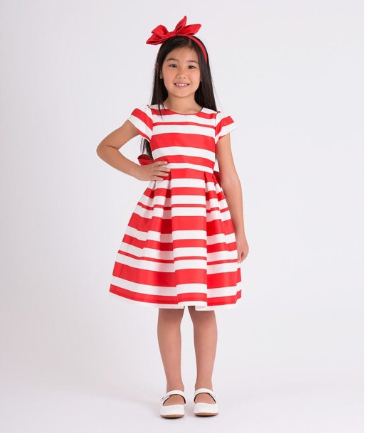 Mama Luma Girls Striped Classic Dress in Red l'achat 