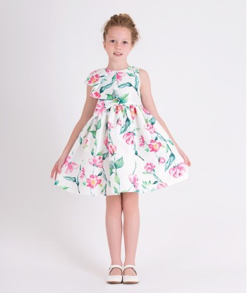 Mama Luma Girls Ruffle Floral Print Dress in White Comparez et commandez 