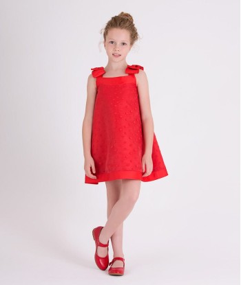 Mama Luma Girls Bow Detailed Organza Polka Dot Dress in Red la livraison gratuite