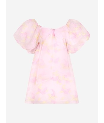 Mama Luma Girls Balloon Sleeve Jacquard Organza Dress in Pink 50% de réduction en Octobre 2024