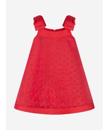 Mama Luma Girls Bow Detailed Organza Polka Dot Dress in Red la livraison gratuite