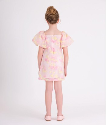 Mama Luma Girls Balloon Sleeve Jacquard Organza Dress in Pink 50% de réduction en Octobre 2024