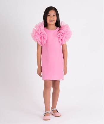 Mama Luma Girls Organza Ruffle Sleeve Dress in Pink livraison et retour toujours gratuits