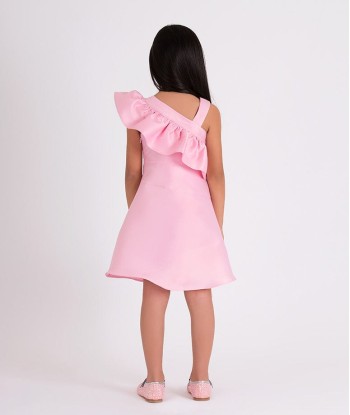 Mama Luma Girls One Shoulder Ruffle Dress in Pink basket pas cher