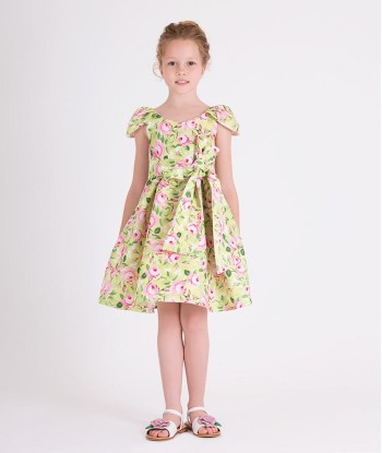 Mama Luma Girls Flower Print Dress With Belt in Yellow pas cher 