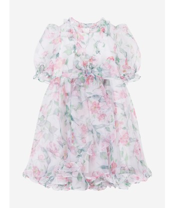 Mama Luma Girls Organza Ruffle Rose Dress in White est présent 