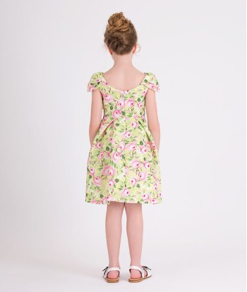 Mama Luma Girls Flower Print Dress With Belt in Yellow pas cher 