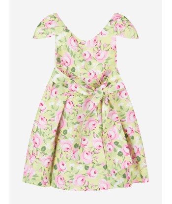 Mama Luma Girls Flower Print Dress With Belt in Yellow pas cher 