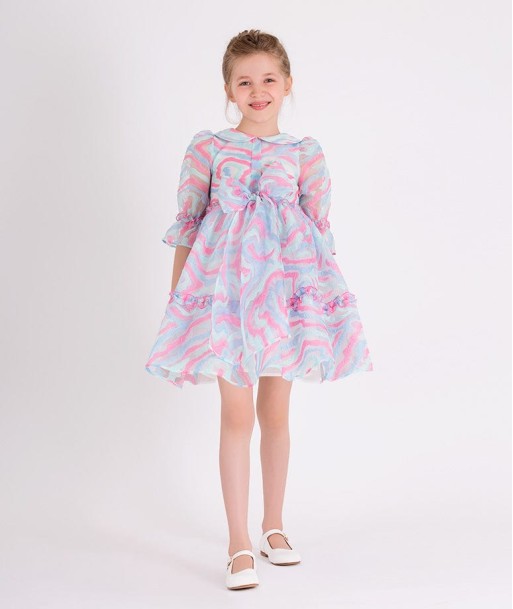 Mama Luma Girls Abstract Curve Organza Dress in Blue Voir les baskets