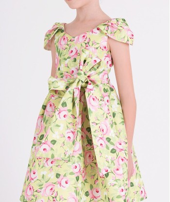 Mama Luma Girls Flower Print Dress With Belt in Yellow pas cher 