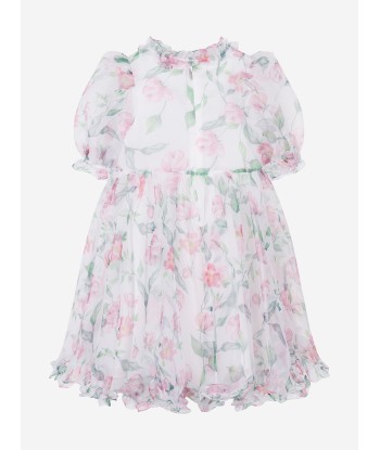 Mama Luma Girls Organza Ruffle Rose Dress in White est présent 