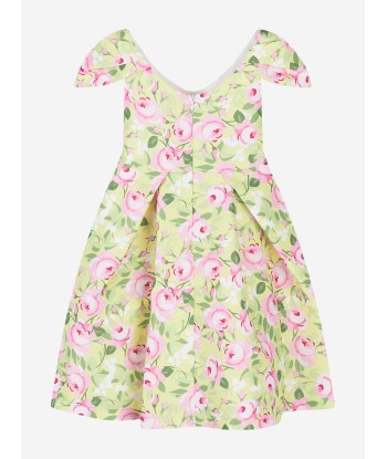 Mama Luma Girls Flower Print Dress With Belt in Yellow pas cher 