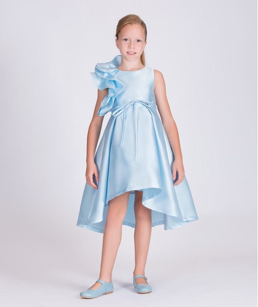 Mama Luma Girls Large Bow Occasion Dress in Blue Dans la société mordern