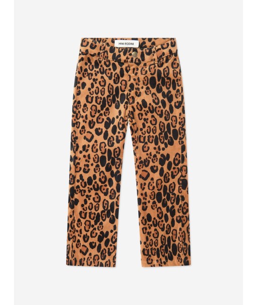 Mini Rodini Girls Leopard Velvet Flared Trousers in Brown 2023