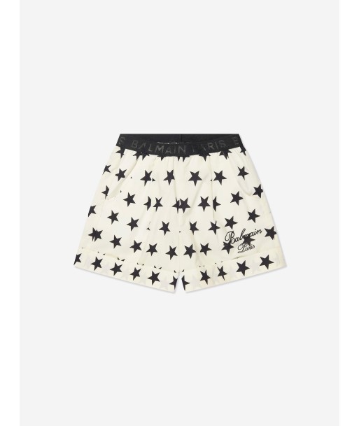 Balmain Girls Star Print Shorts in Ivory de pas cher