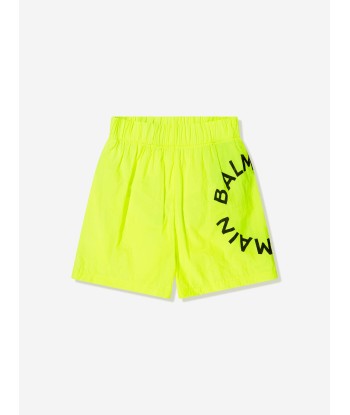 Balmain Boys Fluorescent Logo Swim Shorts in Yellow Comparez plus de prix